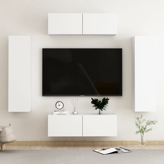 The Living Store TV-meubel - Stereo - Televisiekast - 100 x 30 x 30 cm - wit spaanplaat