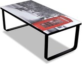 The Living Store Salontafel Rechthoekig - 90x45x32 cm - Telefooncel-Print - Gehard Glas/IJzer