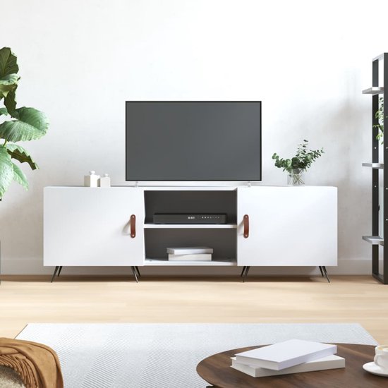 The Living Store Televisiekast - Trendy Design - 150 x 30 x 50 cm - Wit - Bewerkt Hout en IJzer
