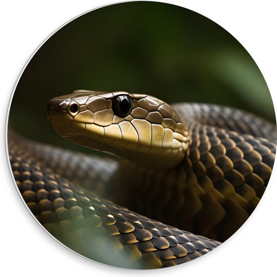 PVC Schuimplaat Muurcirkel - Zwarte mamba slang in de natuur - 30x30 cm Foto op Muurcirkel (met ophangsysteem)