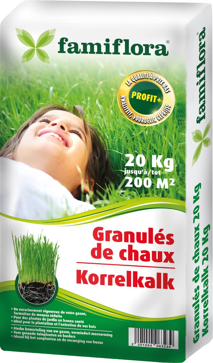 Famiflora Korrelkalk voor Gazon 20 kg - Voor een Gezond en Sterk Gazon (200m²)
