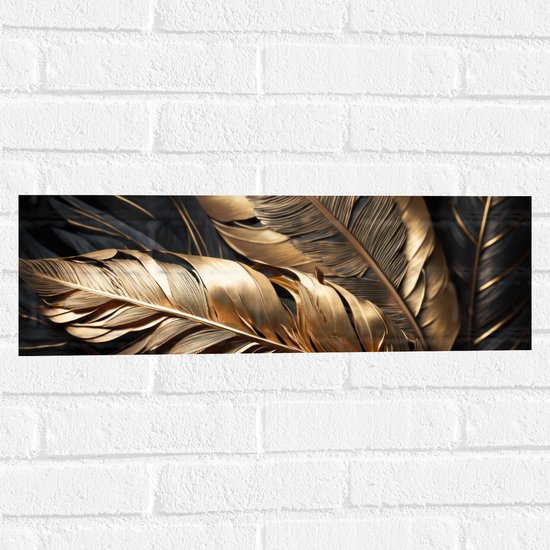 Muursticker - Zwarte en Gouden Palmbladeren - 60x20 cm Foto op Muursticker