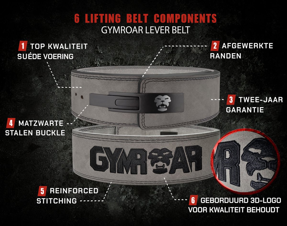 Ceinture de levage Gymroar - Riem Powerlift en cuir - Ceinture d