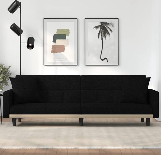 The Living Store Slaapbank - Zwart - 220 x 89 x 70 cm - Verstelbare rugleuning