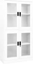 The Living Store Opbergkast Staal - 90x40x180 cm - 4 Deuren - Verstelbare Schappen - Gehard Glas - Wit
