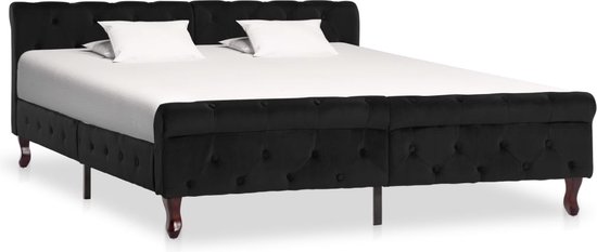 The Living Store Bedframe Classic Black 160x200cm - Velvet - Multiplex - Steel - Pine - Durable - Easy to Clean