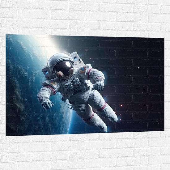 Muursticker - Astronaut - Mens - Ruimte - Aarde - Sterren - 120x80 cm Foto op Muursticker