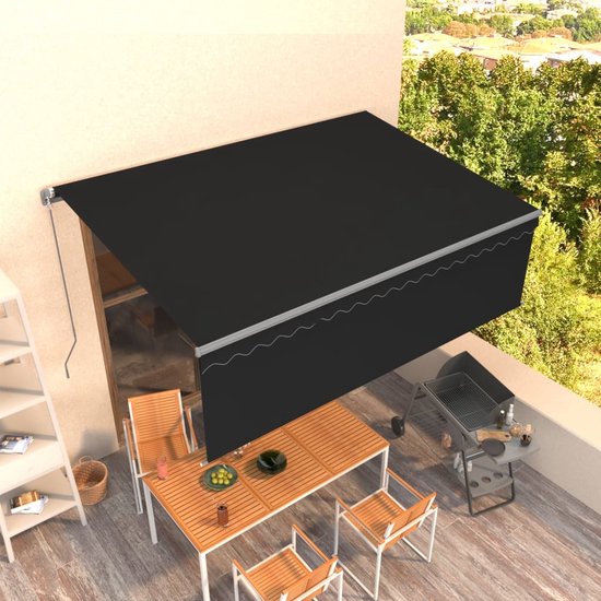 vidaXL Auvent extensible manuellement avec store enrouleur LED 4x3 m Bleu Blanc