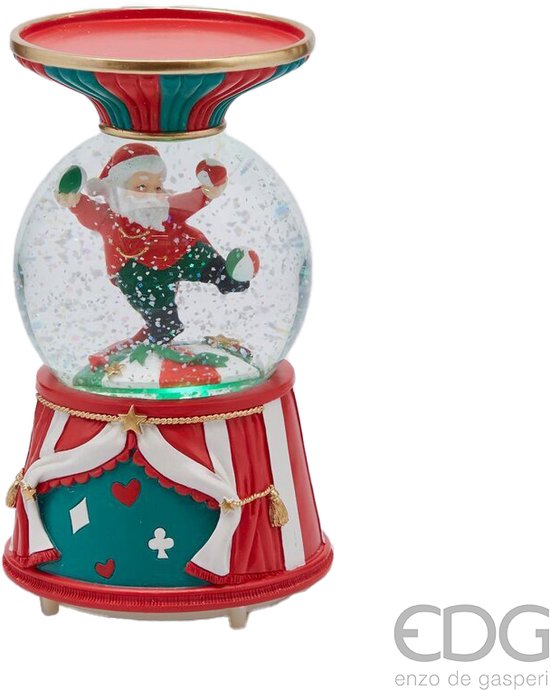 Foto: Viv christmas kerst sneeuwbol incl muziek en led kandelaar circus kerstman rood groen 19cm resin rood multi