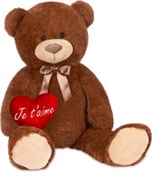 BRUBAKER - XXL Teddybeer 100 cm met een Hartje - Je t'aime - Zacht Speelgoed Knuffel - Bruin - Moederdag cadeautje