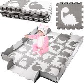 Tapis de jeu bébé - mousse - tapis puzzle - 145x145cm - gris, rose, blanc