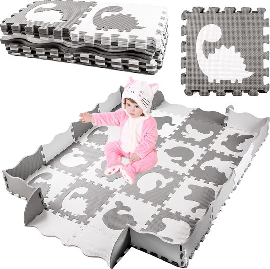 Speelmat baby - foam - 145x145cm - grijs, wit