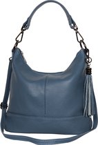 AmbraModa GLX09 - Sac à main pour femme, sac à bandoulière en cuir véritable. Bleu gris