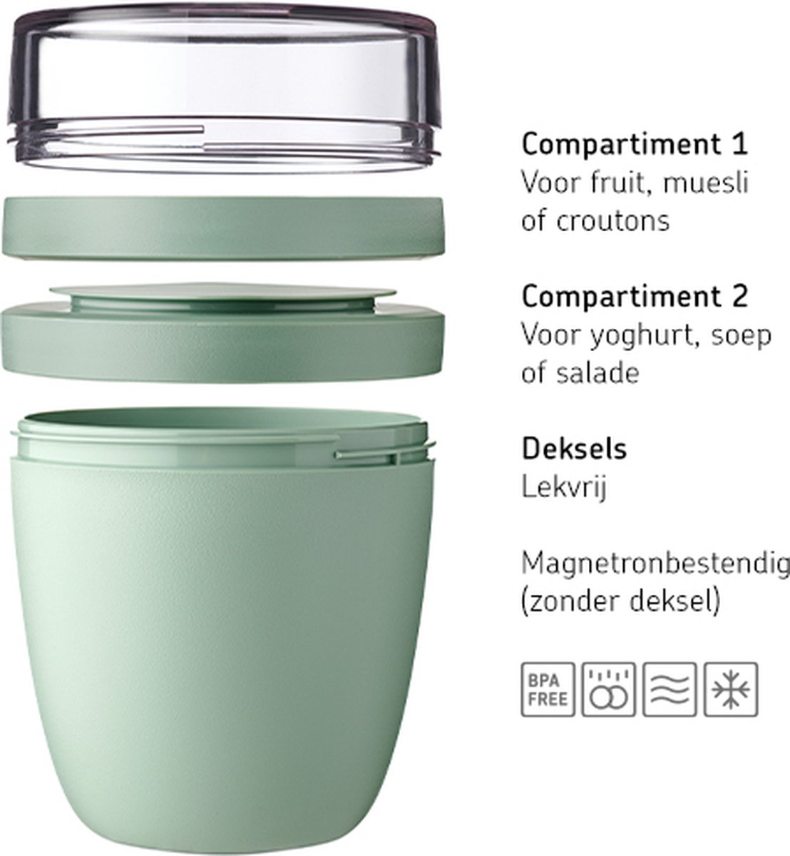 Mepal Lunchpot Ellipse - 500 ml - Yoghurt en Muesli beker to go - Geschikt voor vriezer. magnetron en vaatwasser - Nordic black — afbeelding 3