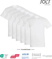7 Pack Sol's Heren T-Shirt 100% biologisch katoen Ronde hals Wit Maat S