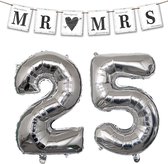 Mr and Mrs Always and Forever set 25 jaar zilver met slinger en folie ballonnen - 25 - jubileum - huwelijk - trouwen - zilver - ballon - slinger - decoratie