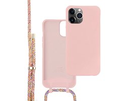 xoxo Wildhearts siliconen hoesje - Geschikt voor iPhone 7 / 8 / SE 2022/2020 - Siliconen Happy Colors Cord Case - Hoesje met koord - Telefoonhoesje - telefoonkoord - Roze - Regenboog
