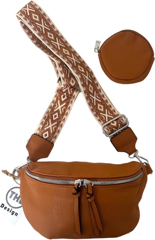 THL Design - Dames Crossbody Tas - Klein Schoudertasje - Heuptasje Dames - Bag Strap - Tassenriem bruin / beige print - Brede Riem - Bruin