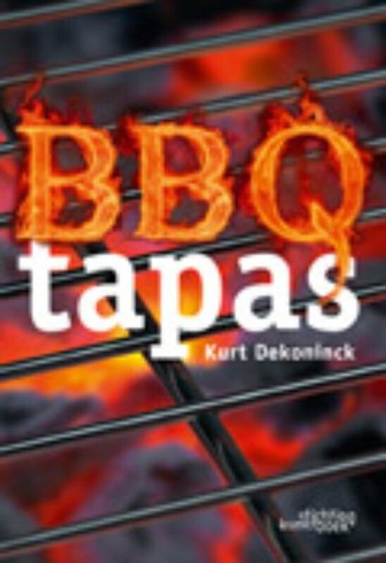 Boek "BBQ tapas" met brandende letters op een grill.