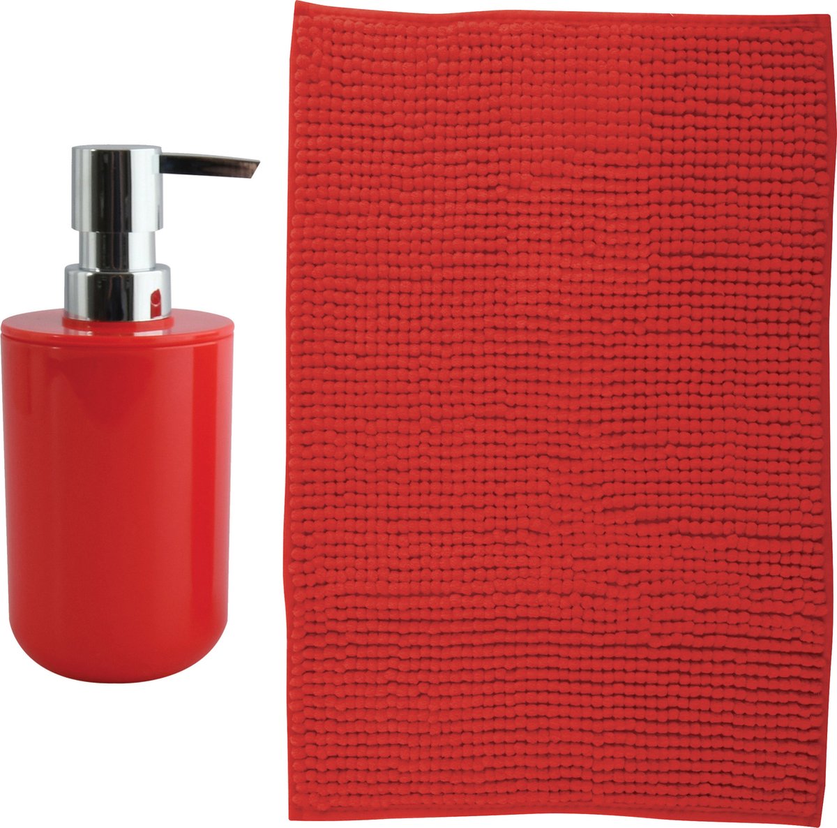 MSV badkamer droogloop mat - Milano - 40 x 60 cm - met bijpassende kleur zeeppompje - rood