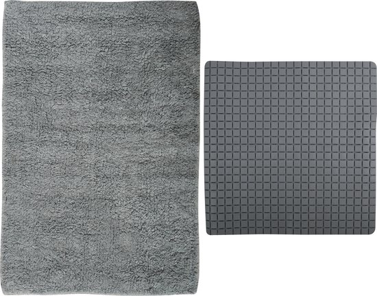 MSV Douche anti-slip/droogloop matten - Napoli badkamer set - rubber/polyester - donkergrijs