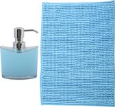 MSV badkamer droogloop mat - Bolzano - 40 x 60 cm - met bijpassende kleur zeeppompje - lichtblauw