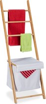 Relaxdays handdoekladder met wasmand - staand handdoekenrek bamboe - handdoekstandaard