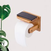 Groots Bamboe Toiletrolhouder met Plankje - Stijlvolle WC-Rolhouder, Duurzame Bamboe Rolhouder voor Toilet, Houten Toilet Accessoires