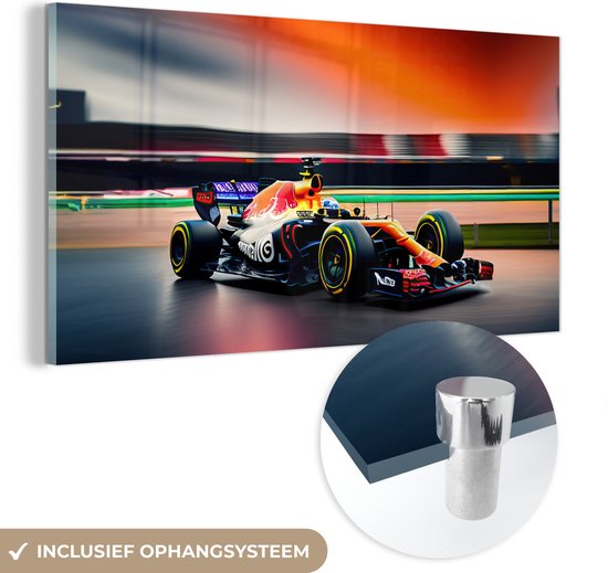 MuchoWow® Glasschilderij 80x40 cm - Schilderij acrylglas - Auto - Formule 1 - Circuit - Raceauto - Foto op glas - Schilderijen