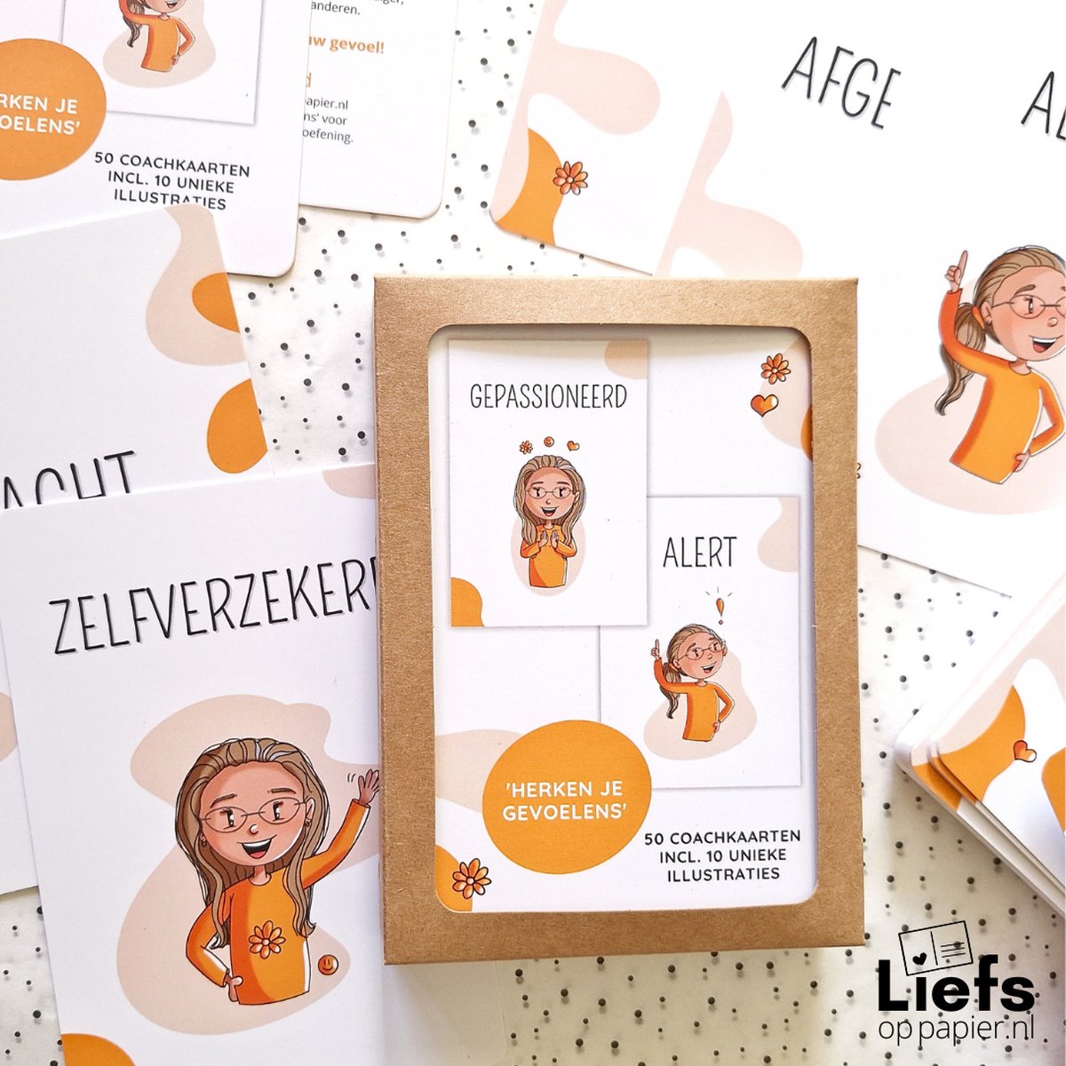 Herken je gevoelens coachkaarten - voor coaches en trainers - werkvorm - 50 kaarten - Liefs op papier