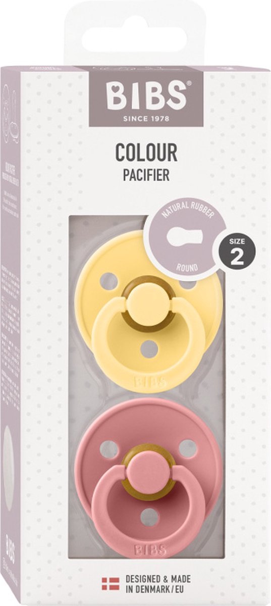 BiBS - Colour Pacifier - Maat 2 - Fopspeen - 2 stuks - Pale Butter / Dusty Pink van BIBS — afbeelding 2