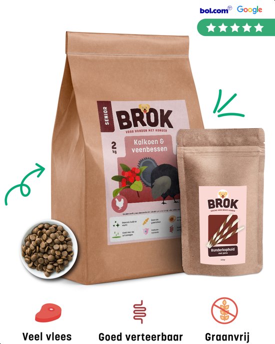BROK - Proefpakket - Graanvrije hondenvoeding - Senior honden - Kalkoen & Veenbessen - 2kg