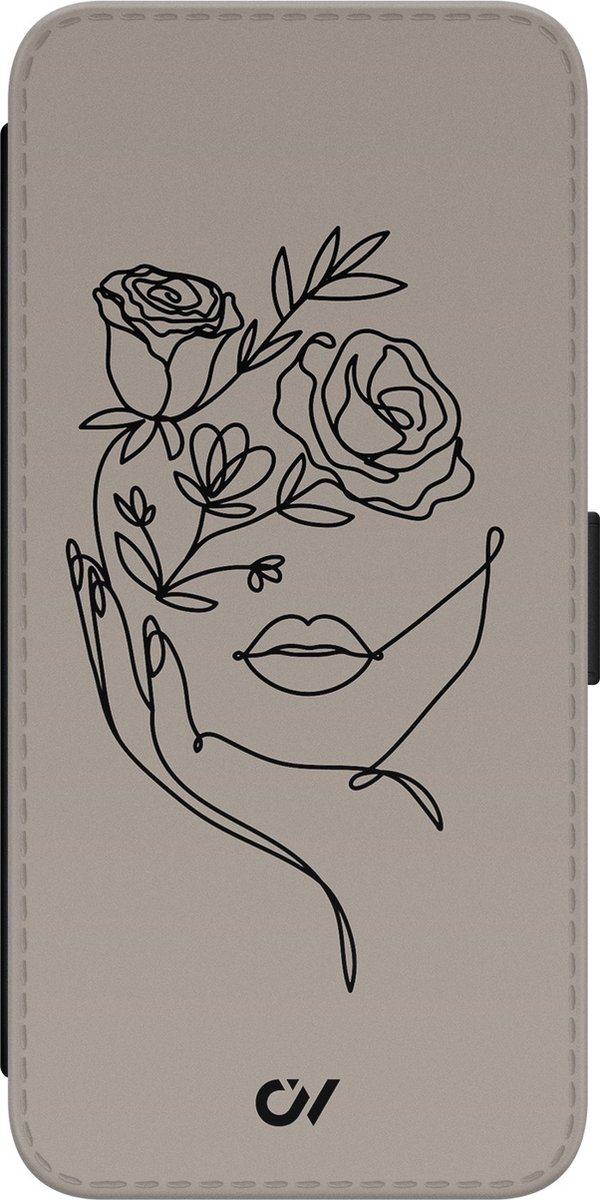 Bookcase - Samsung Galaxy S20 FE hoesje met pasjes - Oneline Face Flower - Bruin - Geometrisch patroon - Kunstleer - Casevibes
