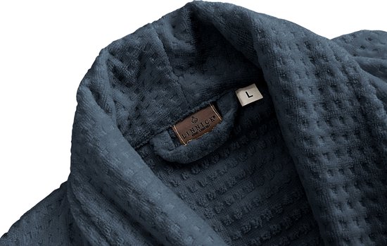 LINNICK Badjas Gaufré - Badjas Katoen Velours - Taille M - Blue Ocean - Badjas Femme - Badjas Homme - Badjas Sauna Unisexe