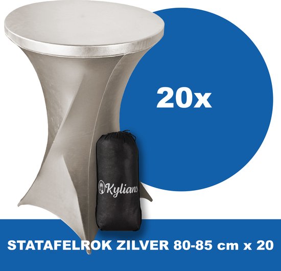 Statafelrok Zilver x 20 – ∅ 80-85 x 110 cm - Statafelhoes met Draagtas - Luxe Extra Dikke Stretch Sta Tafelrok voor Statafel – Kras- en Kreukvrije Hoes