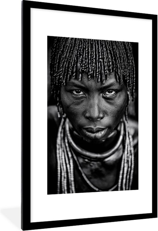 Fotolijst - Poster - Mens - Zwart wit - Dreadlocks - 80x120 cm - Posterlijst - Frame