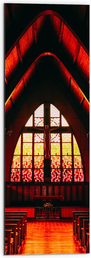 Dibond - Zonlicht Vallend op Christelijk Kapelletje - 30x90 cm Foto op Aluminium (Wanddecoratie van metaal)
