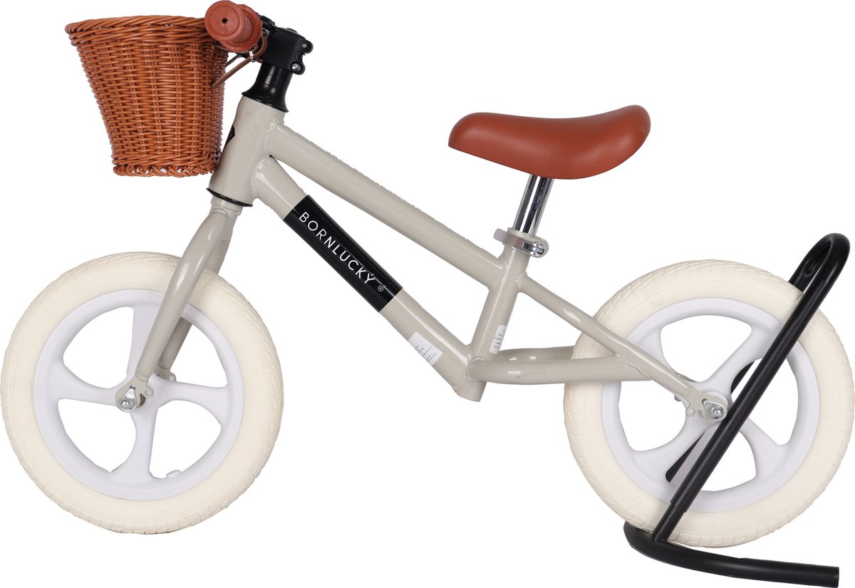 Born Lucky® Loopfiets Met Fietsmand– Vanaf 2 jaar – 12 inch massieve banden - Verstelbaar Zadel & Stuur – Olijf Groen — afbeelding 2