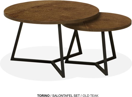 Maxfurn - Set ronde salontafels | Zeer krasvast | Kleur: old teak