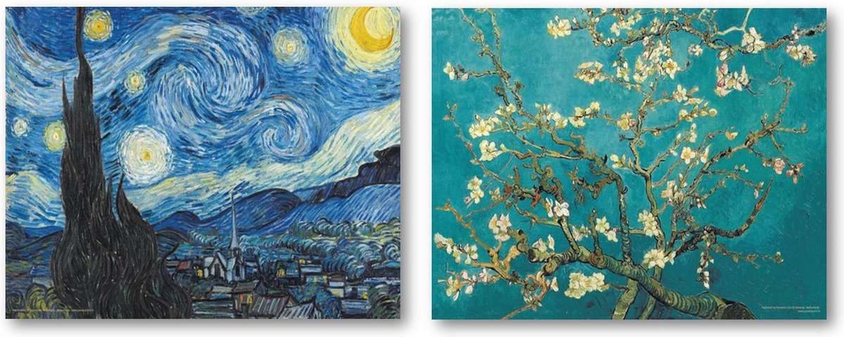 Posterpoint Vincent van Gogh poster - Set van twee posters - Amandelbloesem - Starry night - 50 x 70 cm Multicolor