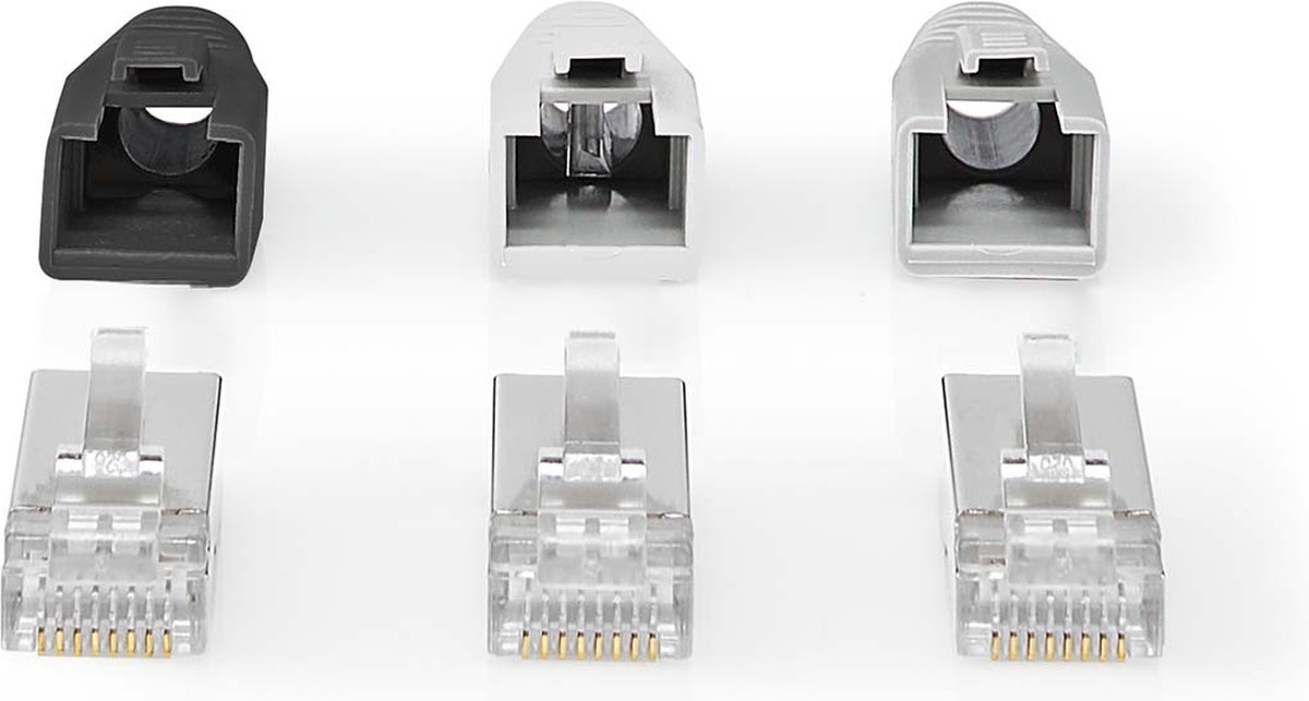 RJ45-Connector | RJ45 Pass Through | Stevig/Gesnoerd FTP CAT6a | Recht | Verguld | 10 Stuks | PVC | Grijs | Doos
