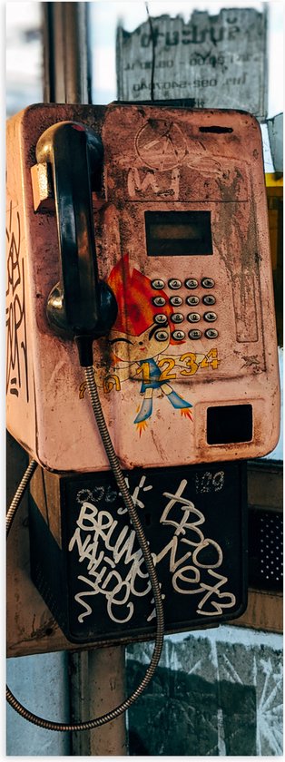 Poster (Mat) - Verroeste Telefoon in Telefooncel - 30x90 cm Foto op Posterpapier met een Matte look