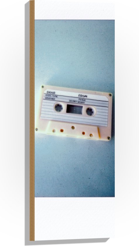 Hout - Foto met Wit kader van Wit Cassettebandje - 30x90 cm - 9 mm dik - Foto op Hout (Met Ophangsysteem)