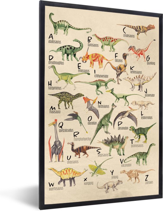 Cadre photo avec affiche - Alphabet - Dinos - Chambre d'enfants - Garçons - Filles - Enfants - 20x30 cm - Cadre pour affiche