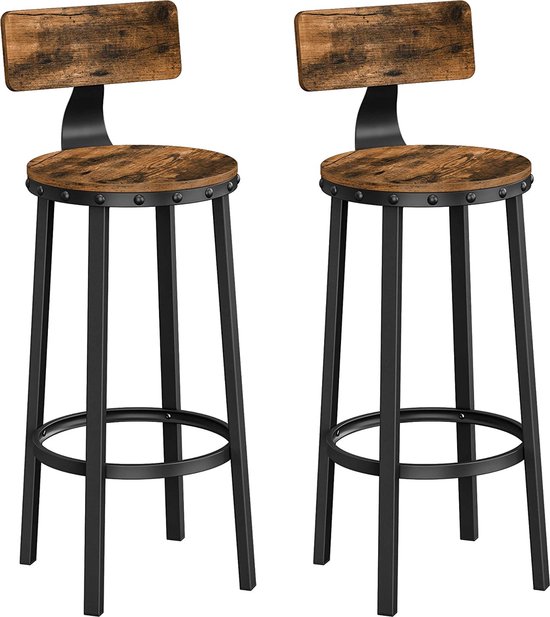 Set de 2 Tabourets de bar de bar, chaises hautes de cuisine, design industriel, Look Vintage , marron/ Zwart