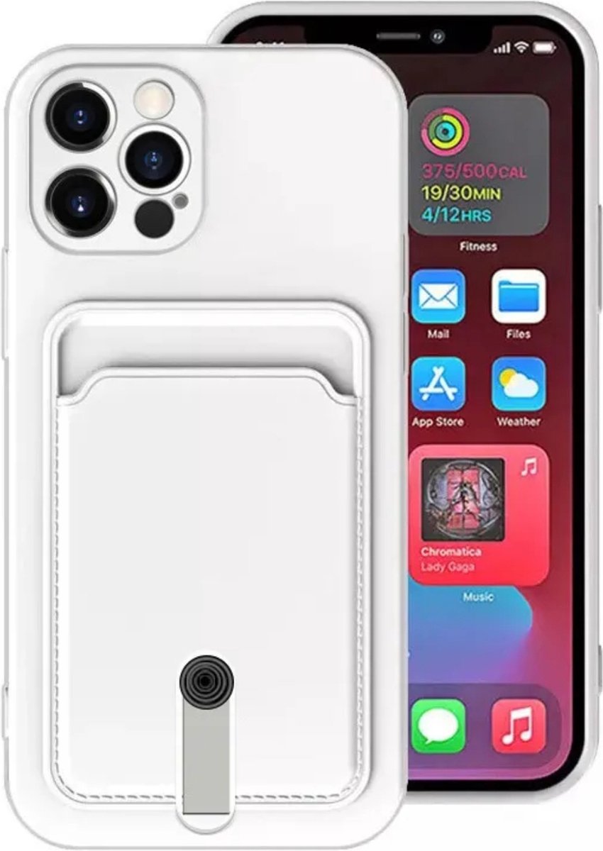 Softcase telefoonhoesje met pashouder voor de iPhone 15 - hoesje pasjeshouder iPhone 15 Wit