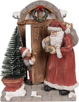 Clayre & Eef Kerstdecoratie met LED-verlichting Kerstman 18x8x22 cm Rood Bruin Polyresin