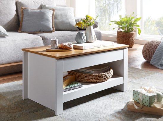 Table basse design Rootz 85 X 47 X 45 cm blanc - chêne - Table de salon  avec... | bol