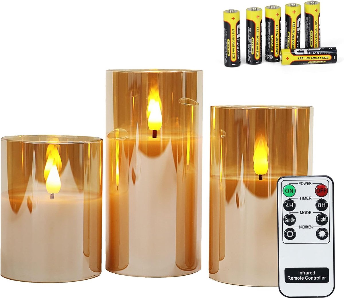 Pack de 8 bougies LED sans flamme à piles télécommandées avec