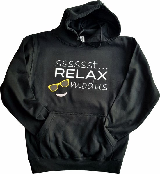 Zwarte hoodie met "Sssssst... RELAX modus" - 2XL - trui, hoedie, relaxen, vrij zijn, vakantie, weekend, huispak, vrije tijd, black, XXL, zonnebril
